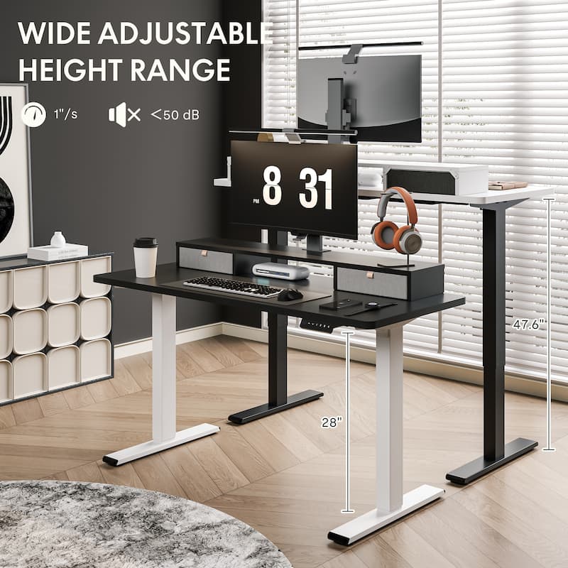 FlexiSpot 48"x24"/55"x24" Ergonomic Height Adjustable Standing Desk with 2 Drawers, Monitor Stand Computer Desk