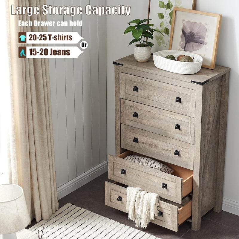 48" Tall Farmhouse 5 Drawer Wood Dresser, Chest of Drawers for Bedroom