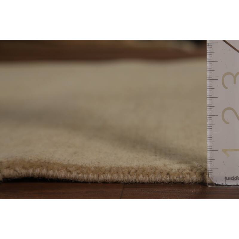 Gabbeh Oriental Rug Hand-Knotted Beige Solid Wool Carpet - 5'1" x 6'11"