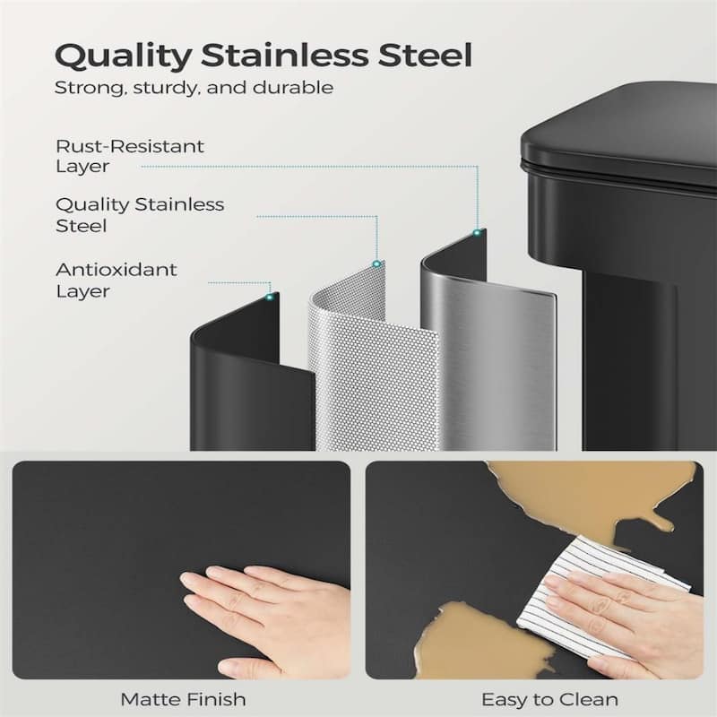 10.5 Gallon Stainless Steel Kitchen Garbage Trash Can with Lid Included 15 Garbage Bags