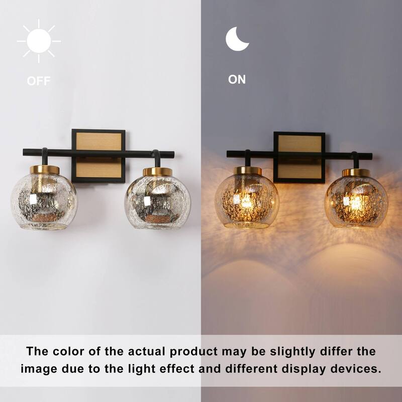 Ziv Modern Glam 2-Light Black Gold Bathroom Vanity Lights with Mercury Glass - 15" L x 7" W x 9.5" H