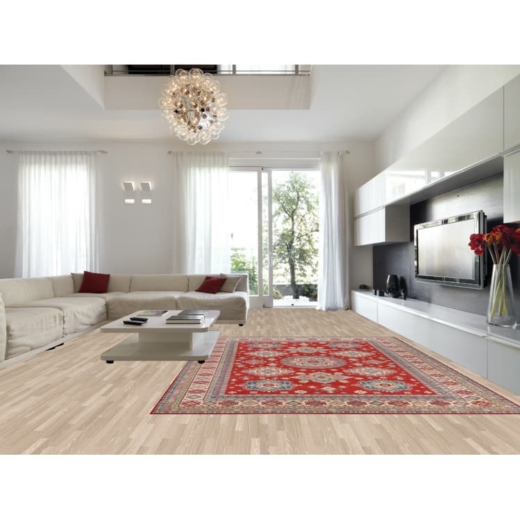 Hand Knotted Oriental 100% Wool Carpet Traditional Geometric Red Kazak Area Rug - 12' 9'' X 9' 11''