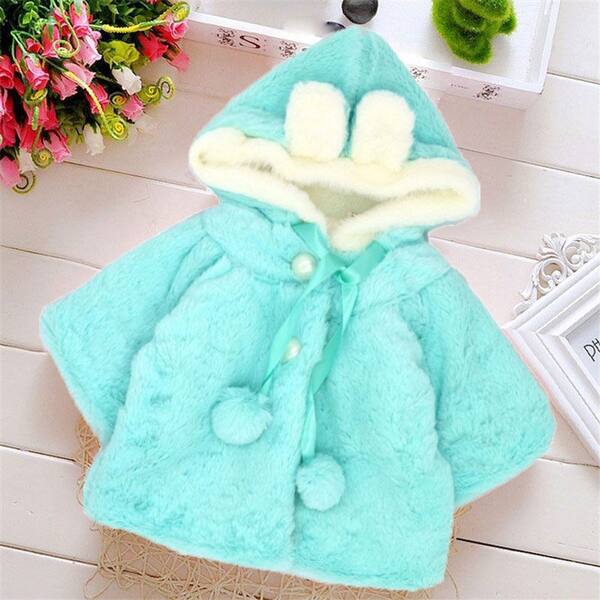 Shop Baby Girls Infant Rabbit Ear Hoodie Warm Coat Pom Pom Bowknot