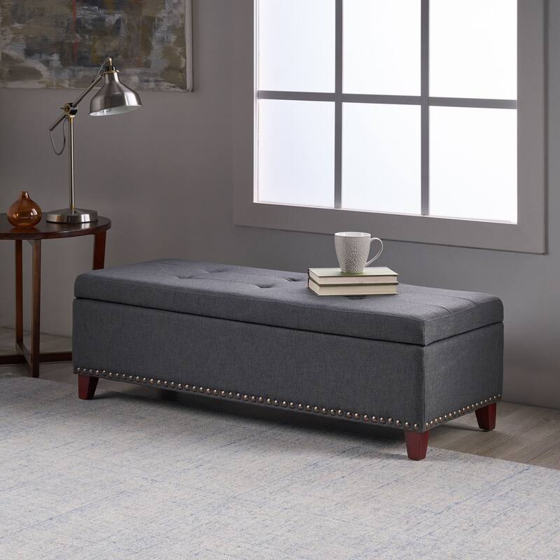 Gavin Tufted Fabric Storage Bench by Christopher Knight Home - Dark Gray+Dark Brown