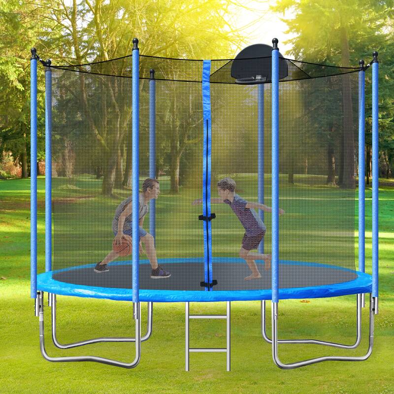 10FT trampoline with basketball hoop and 360-degree safety net