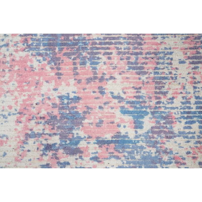 Hand Knotted Oriental Viscose Silk Carpet Modern All-Over Multi-Colored Abstract Area Rug - 4' 0'' X 2' 0''