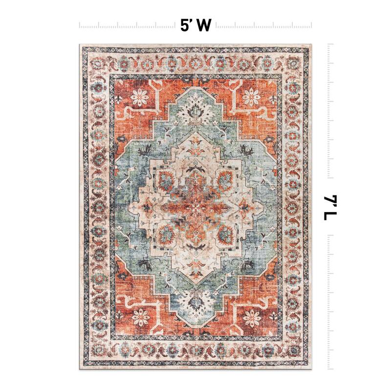 World Rug Gallery Transitional Medallion Washable Non Slip Area Rug
