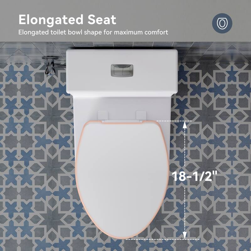 HOROW 1 Piece Dual Flush Elongated ADA Height Toilet White 0.8 1.28 GPF 1000g Flush High Quality Fill Valve