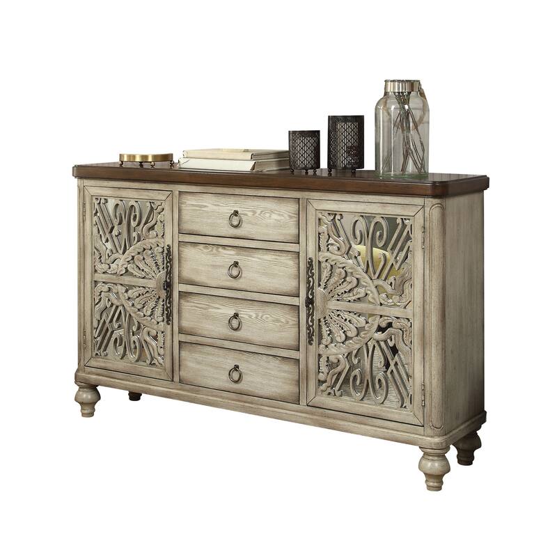 Dalah Antique White 4-Drawer and 2-Door Console Table