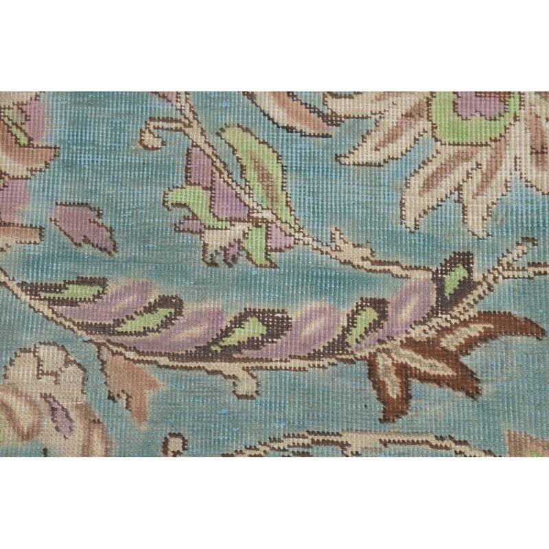 All-Over Blue Floral Tabriz Persian Area Rug Hand-Knotted Wool Carpet - 6'9"x 9'8"