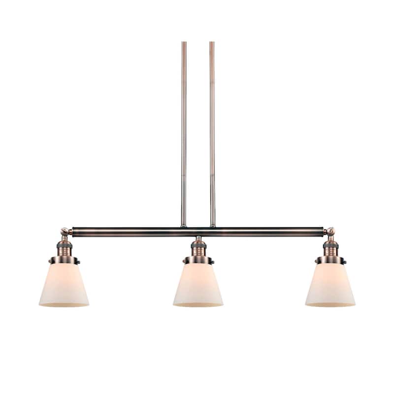 Innovations Lighting Small Cone 3 Light 39" Wide Linear Chandelier - Antique Copper / Matte White Cased