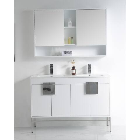 47" Tennant Brand Kuro Minimalistic White Double Bathroom Vanity With Medicine Cabinet