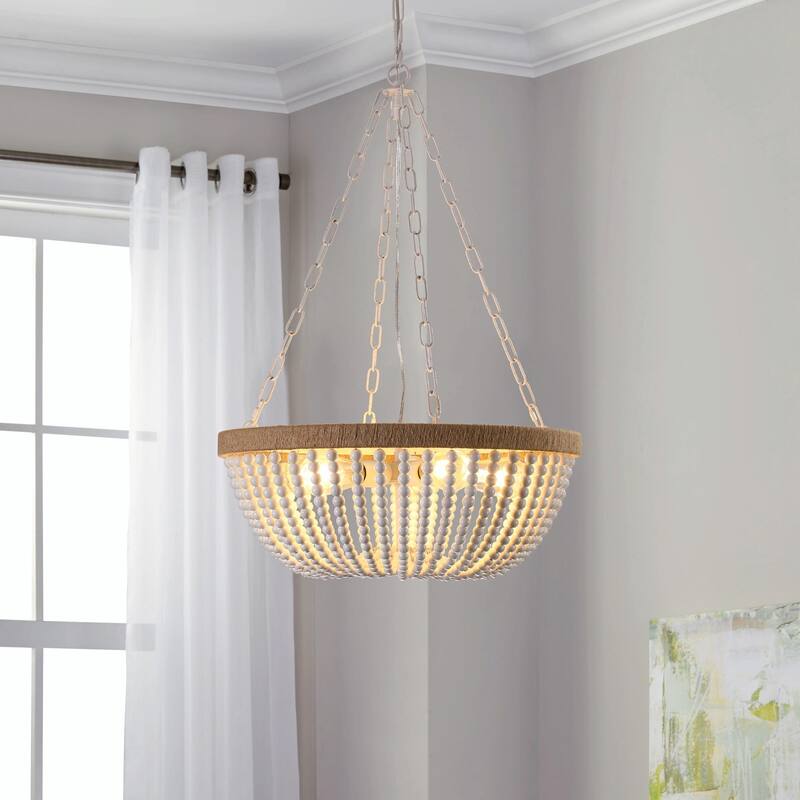 23.6 Inch Boho Rattan Pendant Light with 5-Tier Chandelier - Wood