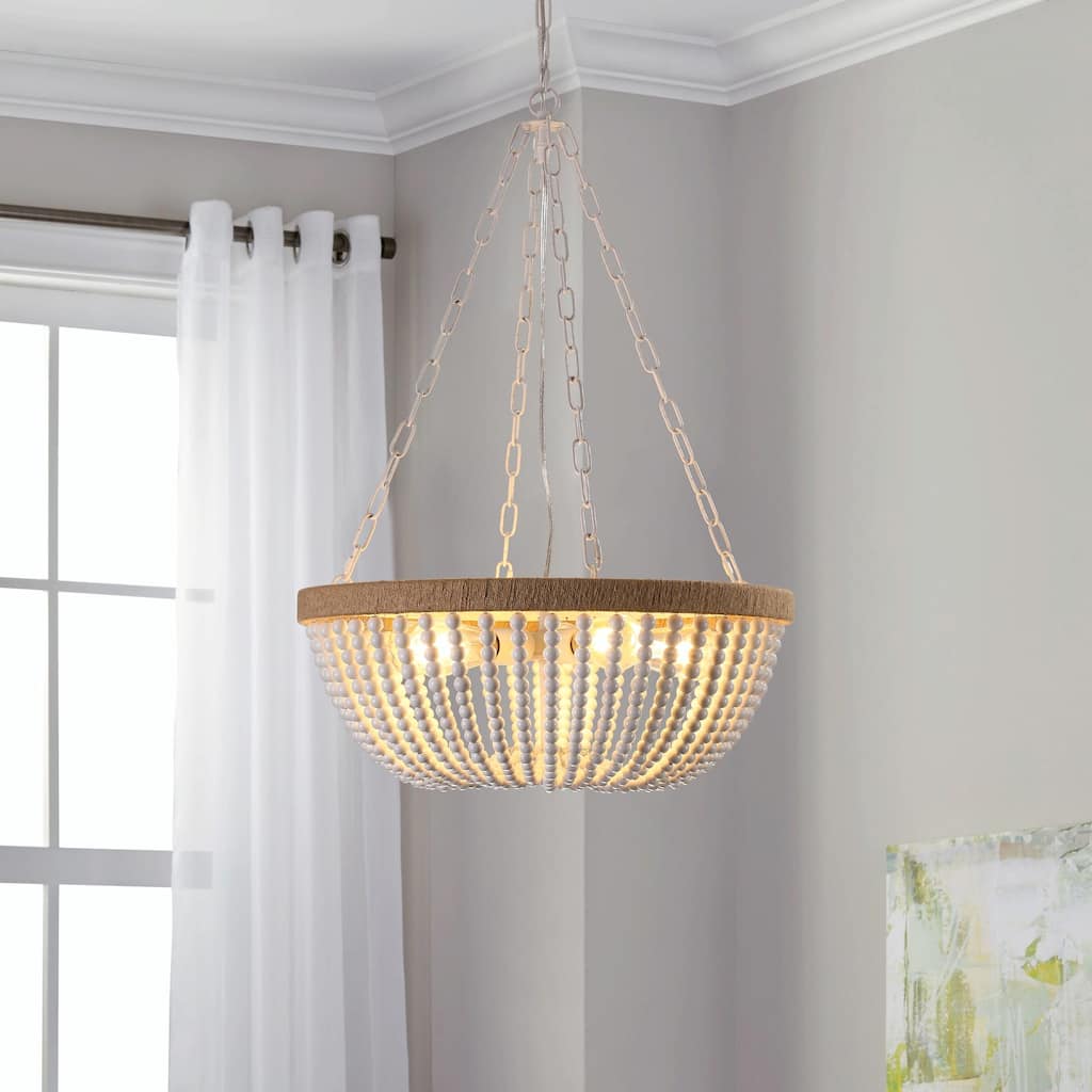 23.6 Inch Boho Rattan Pendant Light with 5-Tier Chandelier