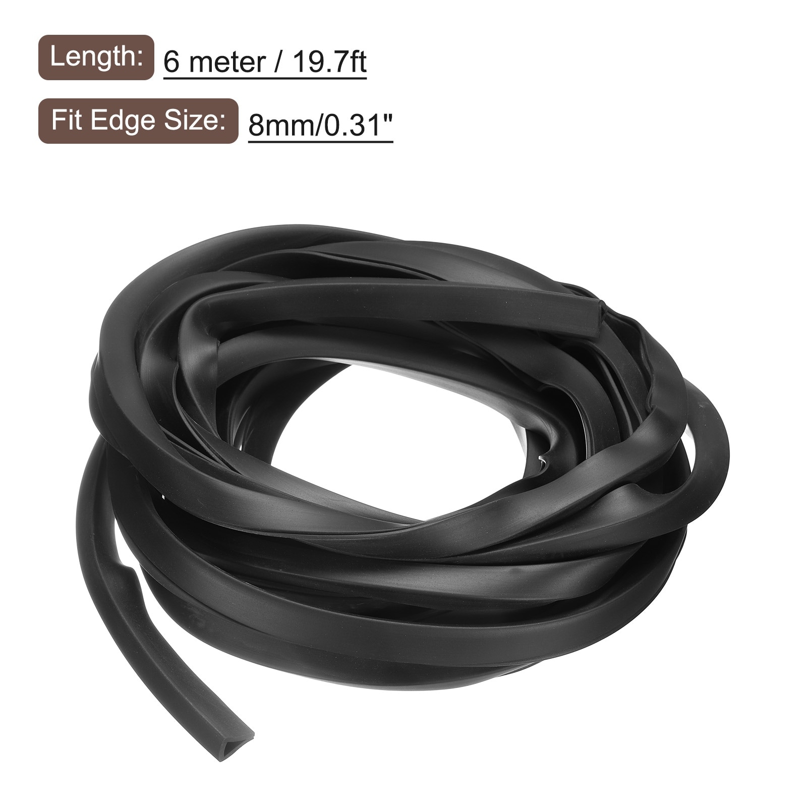 U Channel Edge Trim, Rubber Guard Seal Strip Edge Protector Flat Type - Black