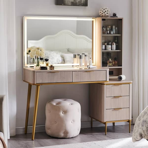 Modern Makeup Vanity Desk with HD Lighted Mirror, Dressing Table - On Sale - Bed Bath & Beyond - 41106118 Modern Makeup Vanity Desk with HD Lighted Mirror, Dressing Table - On Sale - Bed Bath & Beyond - 41106118