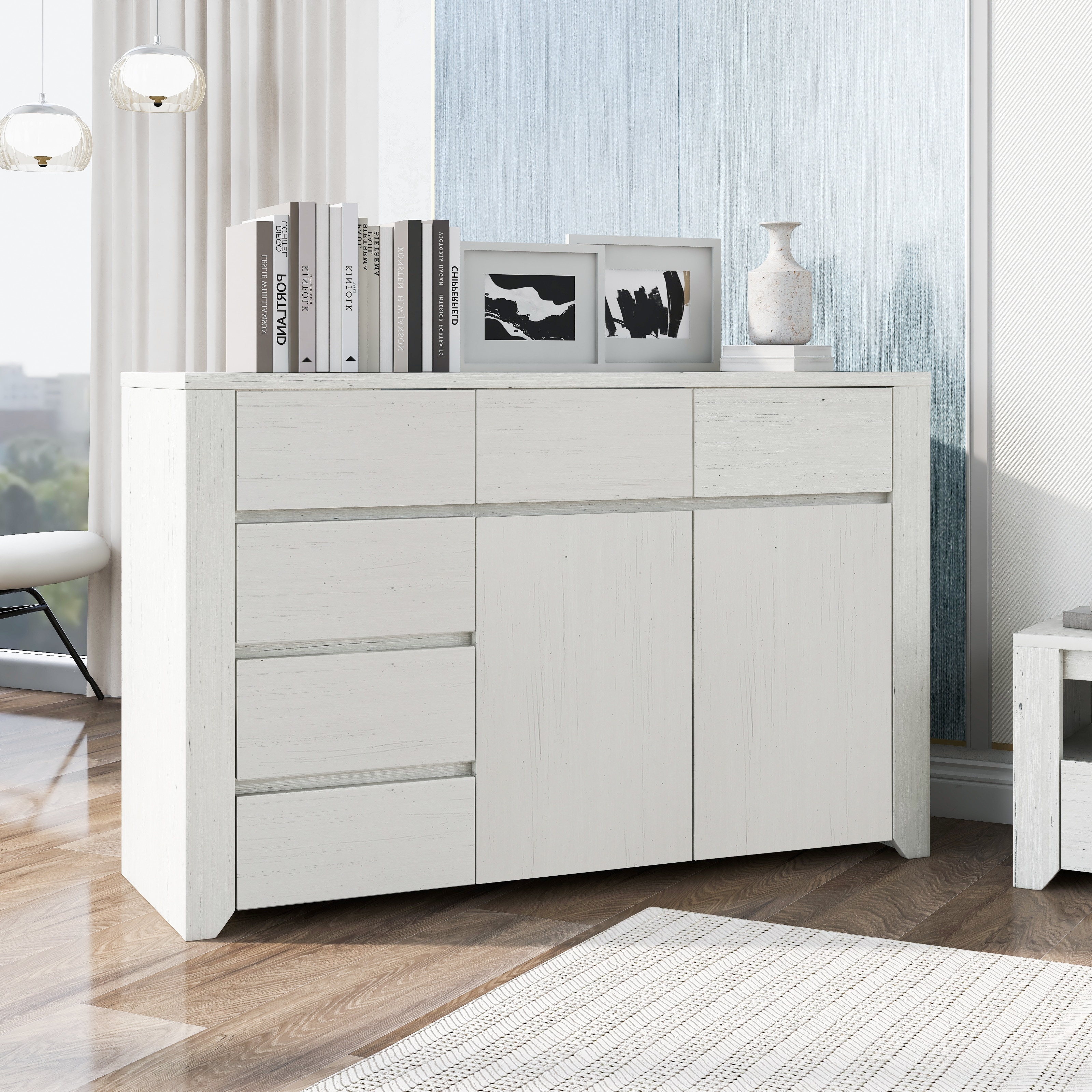 grey dresser near me Furniture of America Bulevard Washed White and Stone Gray 6-Drawer 60 in.  Dresser IDF-7201WH-D