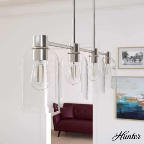 Hunter Lochemeade 4-Light Linear Chandelier Ceiling Light, Glass Shades, Adjustable Length