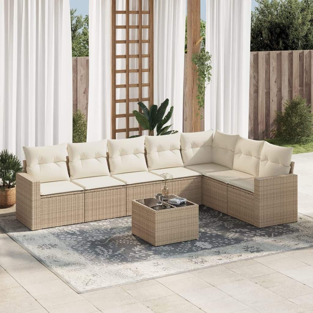 vidaXL Garden Sofa Set Beige PE rattan, powder-coated steel, tempered glass - 115.2 x 71.9 x 27.2