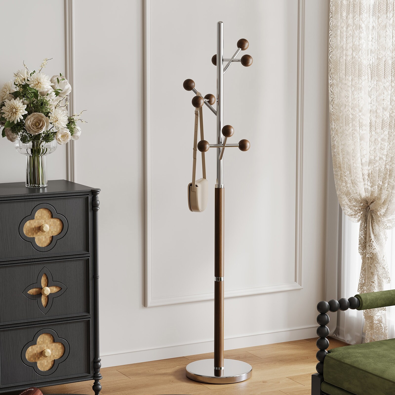 Coat Rack Freestanding, Metal Coat Tree with 8 or 9 Hooks and