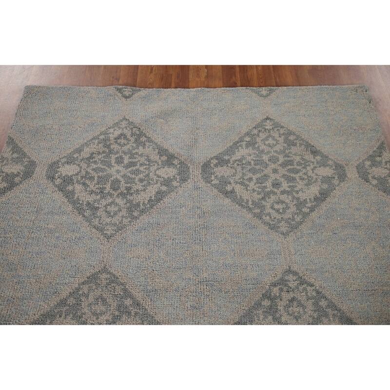 Geometric Moroccan Indian Area Rug Hand-Knotted Wool Carpet - 5'1"x 7'11"