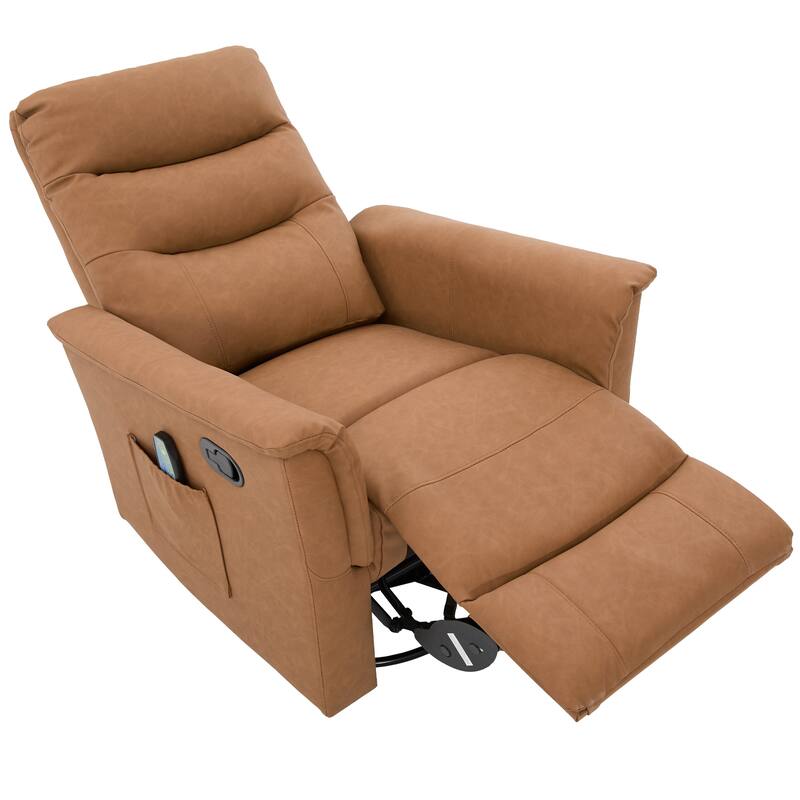 Roomfitters Manual Massage Swivel Rocker Recliner Chair with Heat and Side Pocket, PU Leather