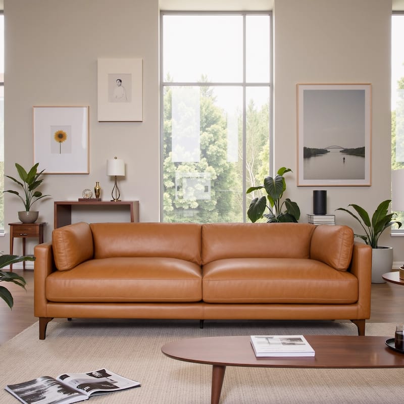 Westwood Mid-Century Modern Genuine Leather 3-Seater Sofa - Tan