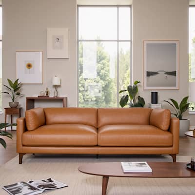 Westwood Mid-Century Modern Genuine Leather 3-Seater Sofa