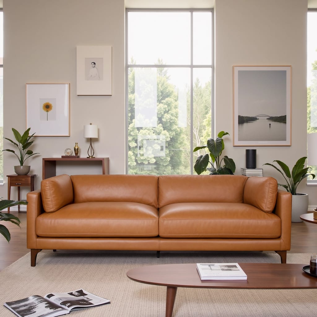 Westwood Mid-Century Modern Genuine Leather 3-Seater Sofa