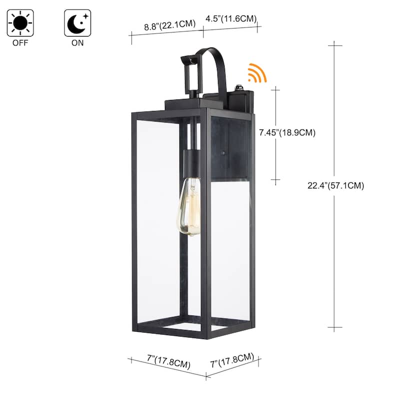 1-Light 22.48in Matte Black Outdoor Wall Lantern with Clear Glass Shade