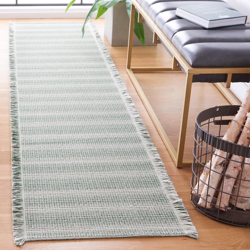 SAFAVIEH Augustine Armande Stripe Fringe Rug - 2' x 9' Runner - Ivory/Green