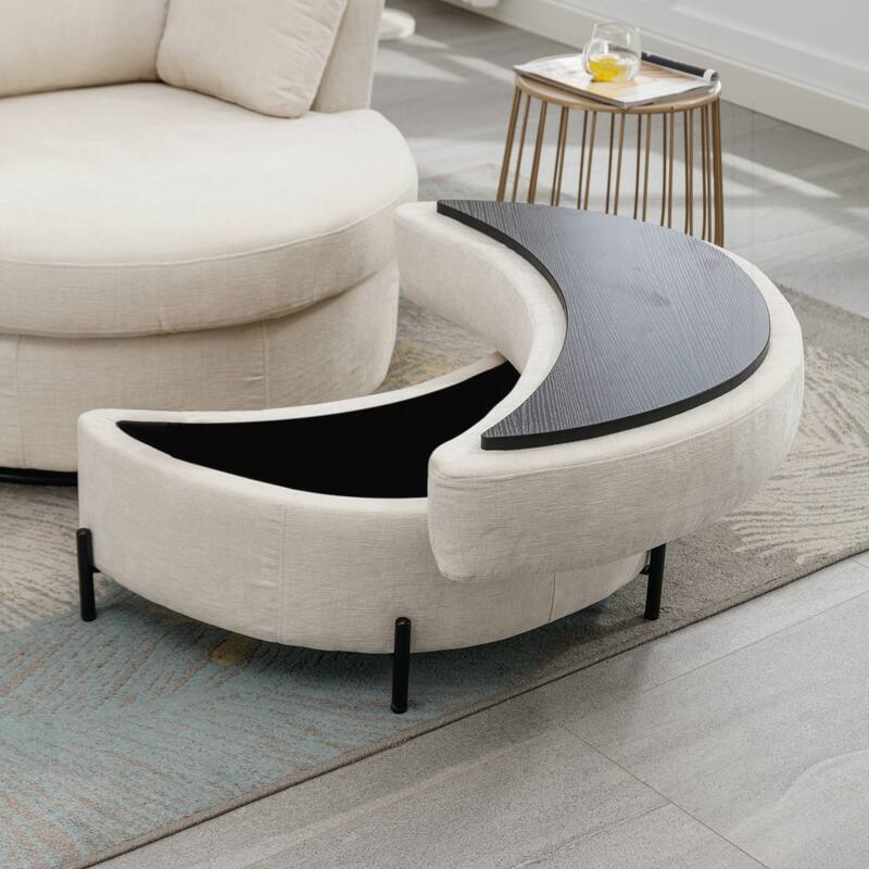 32.7" W Upholstered Half Crescent Moon Storage Ottoman
