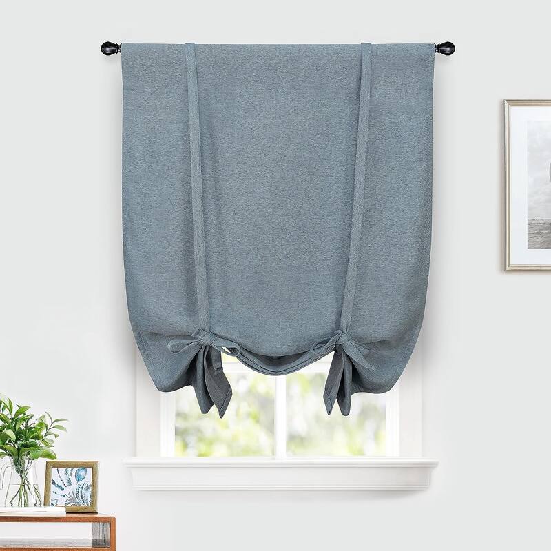 DriftAway Faux Linen Textured Solid Color Blackout Tie Up Curtain for Kitchen Adjustable Balloon Rod Pocket Window Curtains