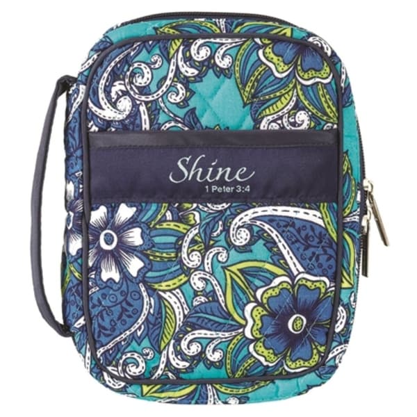 7" Blue and Green Religious Themed Floral Designed Zippered Bible Cover - N/A