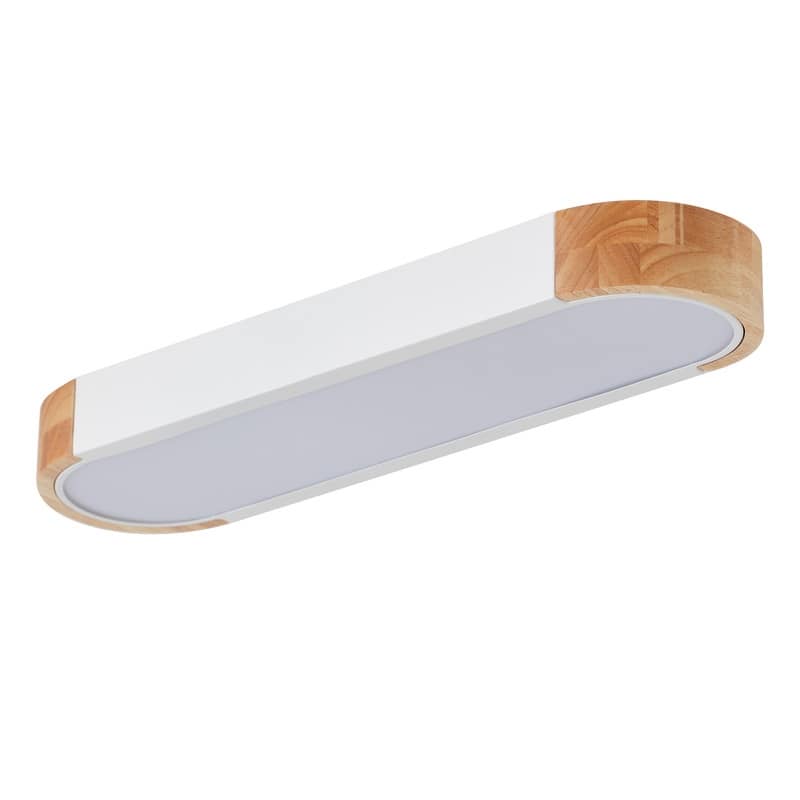 Modern Wood Grain Linear Flush Mount Ceiling Light Matte White LED Fixture for Bedroom Living Room Kitchen