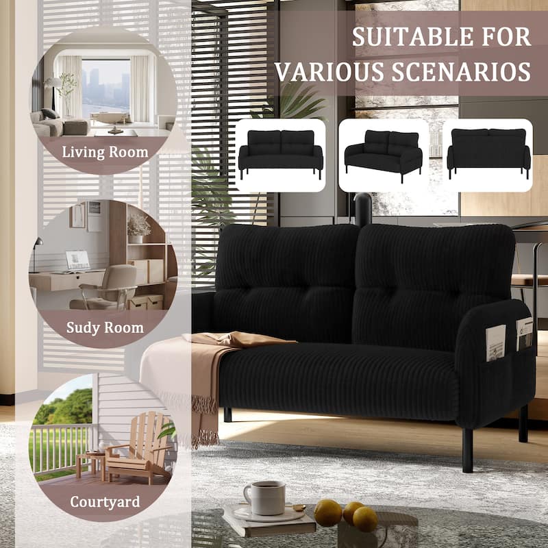 HOMEFUN Corduroy Upholstered Tufted Comfortable Wood Frame Loveseats Sofa with Double Side Pocket