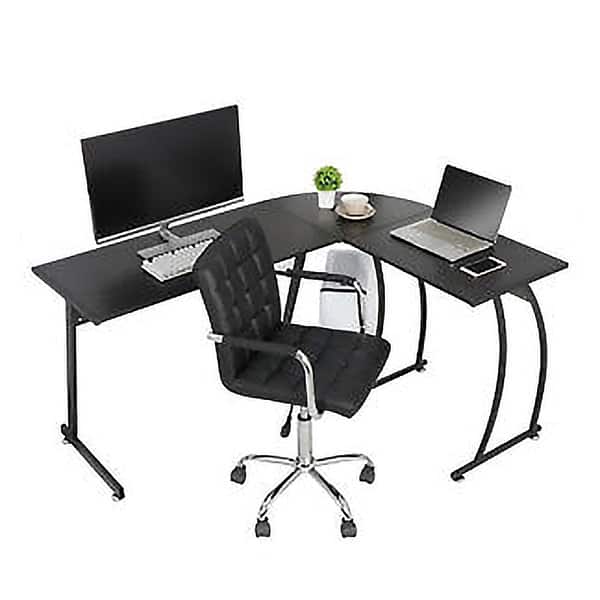 L-Shape Corner Computer Desk Workstation Curved Legs Black - Bed Bath ...