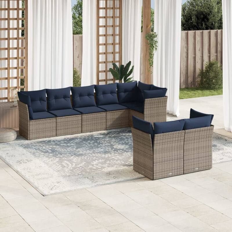 vidaXL 8/9 Piece Patio Sofa Set with Cushions Brown/Gray Poly Rattan - 21.7 x 24.4 x 27.2 - Beige and gray Without table