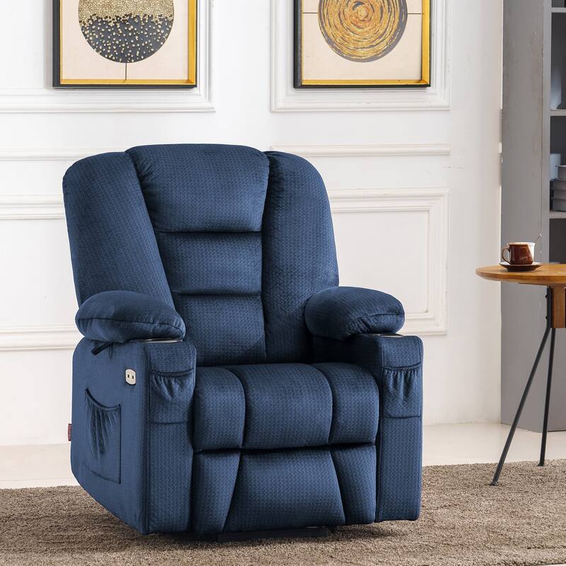 MCombo Small Power Lift Recliner Chair with Massage and Heat for Short Elderly People, Fabric 7569 - Navy Blue