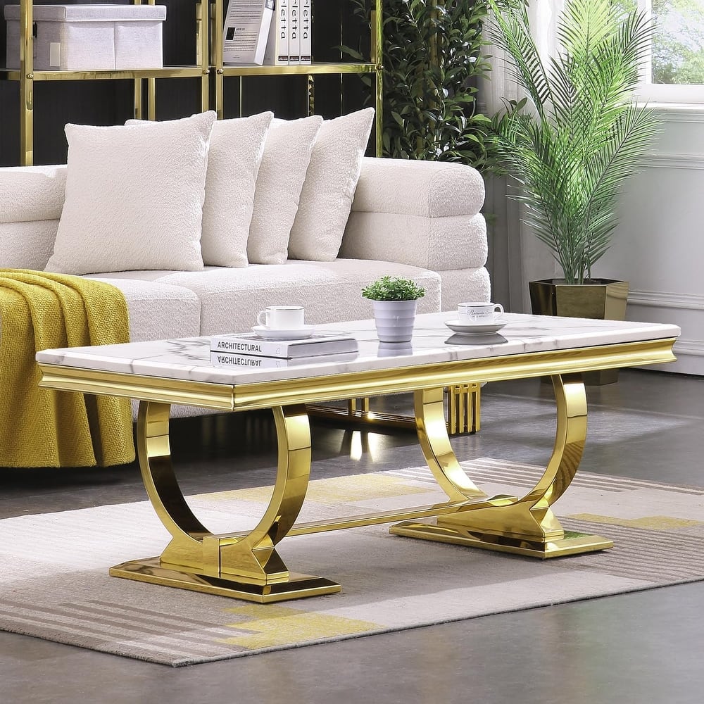 Luxury Circle Base Coffee Table 48 inches Rectangle Living Room Tea Table Sofa Coffee Table for Living Room