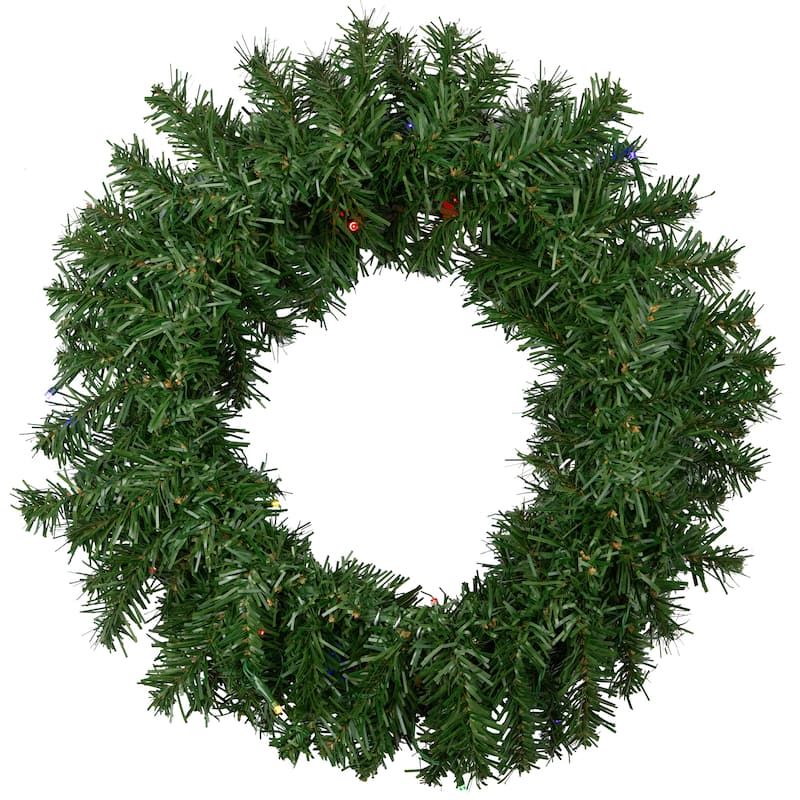 Pre-Lit Artificial Battery Operated Pine Christmas Wreath - 18" - LED Multicolor