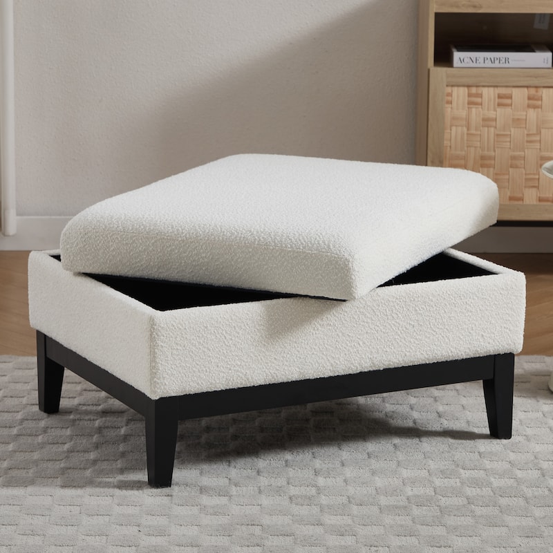 33.9"W Modern Storage Ottoman Bench with Wood Legs