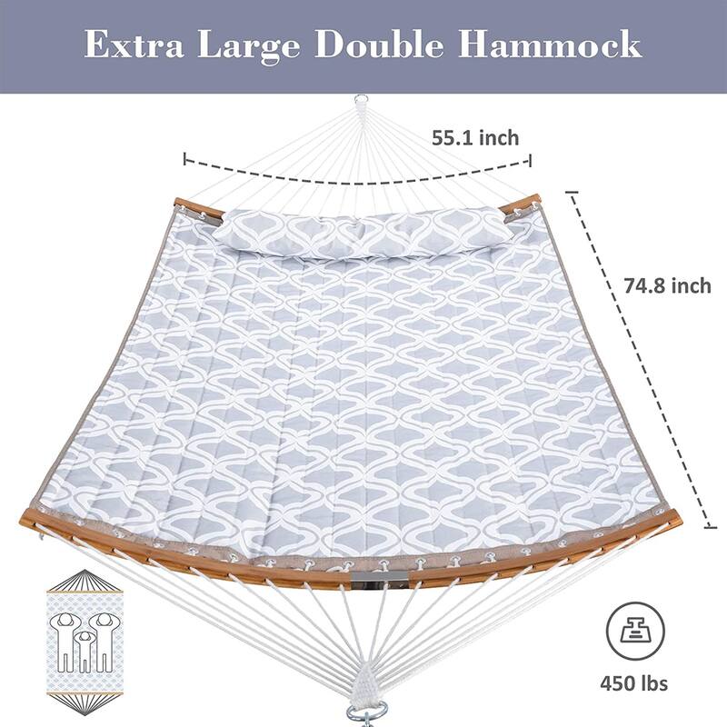 Outdoor 55 Inch 2 Person Hammock with Stand and Pillow by Suncreat