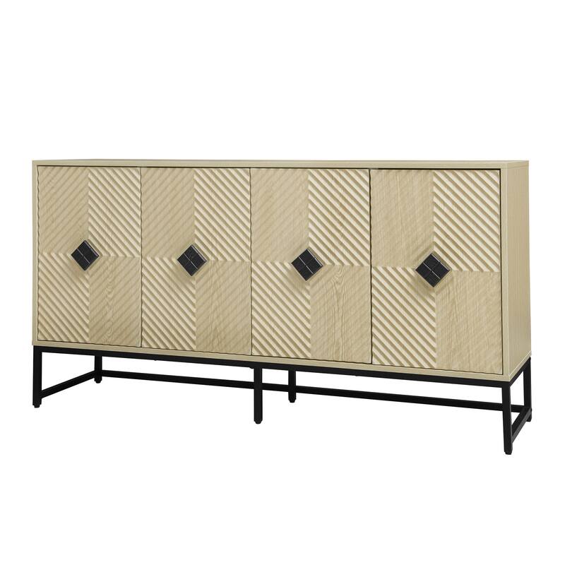 4 Door Sideboard Cabinet with Carved, Kitchen Buffet Cabinet with Storage, Coffee Bar Cabinet with Adjustable Shelf