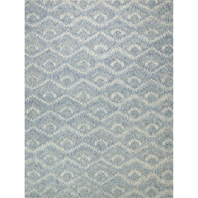 Bargello Light Blue New Zealand Wool hand-tufted Area Rug