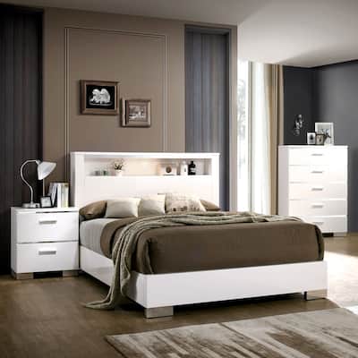 Champs Contemporary Queen Solid Wood 3-Piece Storage Panel Bed Set with USB Port by Furniture of America