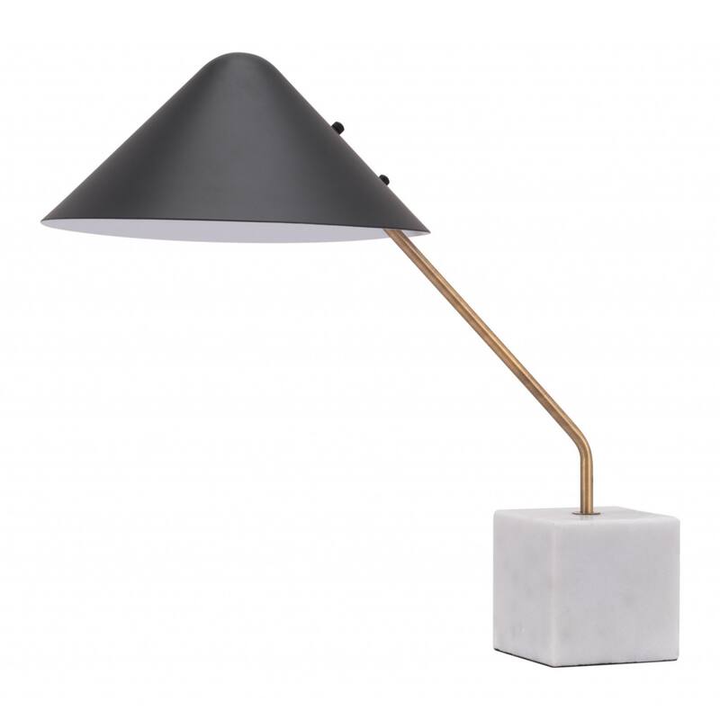 White Metal and Marble Base Bedside Lamp with Black Cone Shade Rotary Switch - 32” x 53.1” x 52.1” (D x W x H)