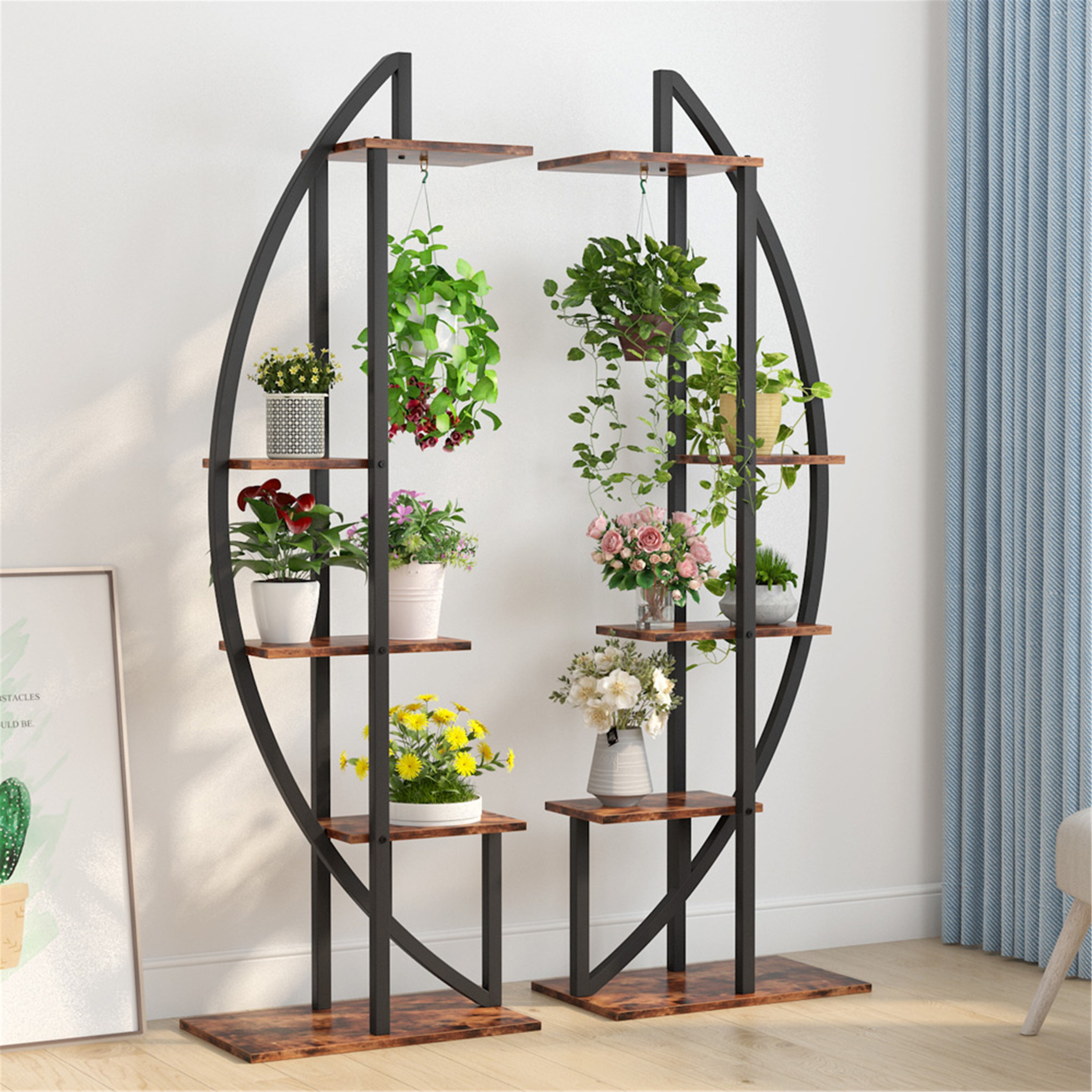 5 Tier Plant Flower Stands Curved Display Shelves with Hooks
