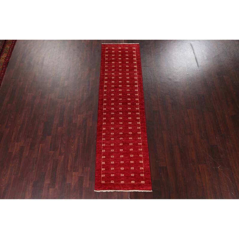 Red Gabbeh Kashkoli Oriental Wool Runner Rug Handmade Staircase Carpet - 2'9" x 10'1"