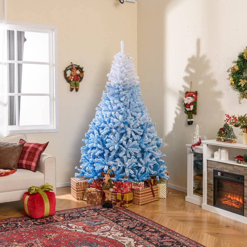 Artificial Flocked Christmas Tree with Metal Stand and Snow-Tipped Branches Ideal Holiday Decoration